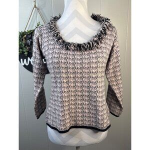 Signature By Bette Womens XL Sweater Fringed Collar Pink & White